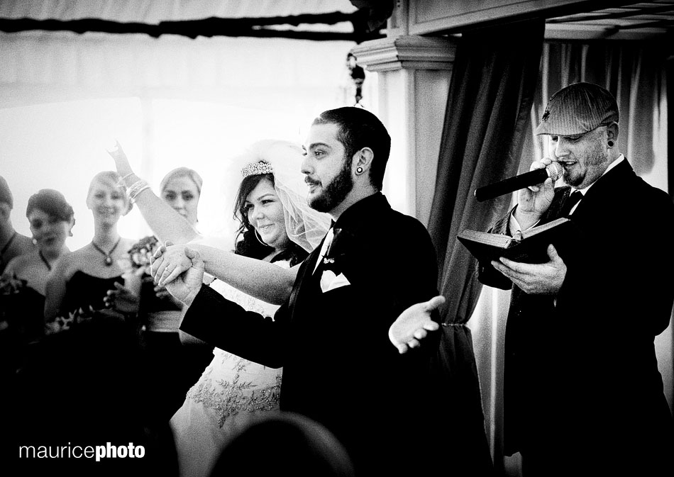 Bride and groom celebrate.