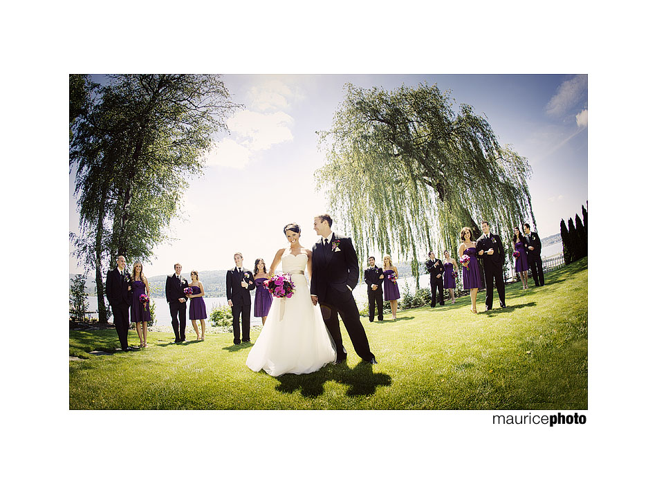 Picture of bridal party outdoors with fisheye lens. 