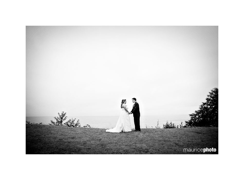 Wedding Photography in Point Roberts WA. A black and white picture of a bride and groom in the rain.