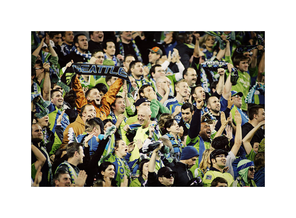 The crowd celebrates the Sounders win. 