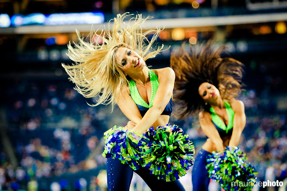 pictures of the Seahawks cheerleaders at an nfl football game. 
