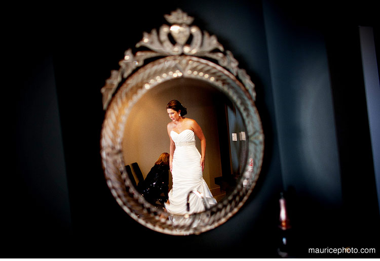 A bride gets ready for the wedding in a suite at the Washington Athletic Club.