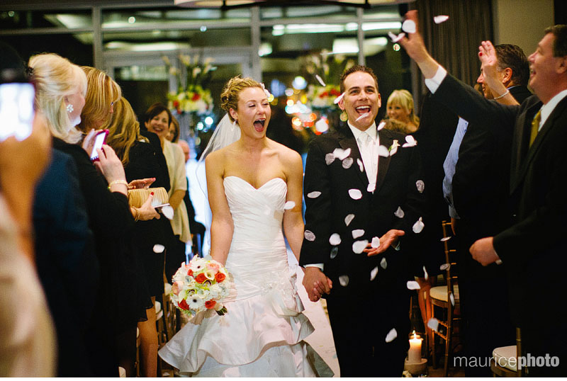 Flowers are thrown during a wedding ceremony