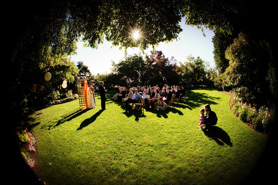 Photo of an outdoor wedding ceremony at Parsons Garden in Seattle