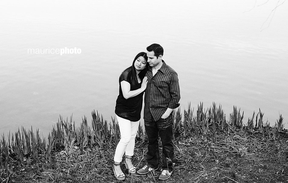 A moody engagement portrait on Greenlake