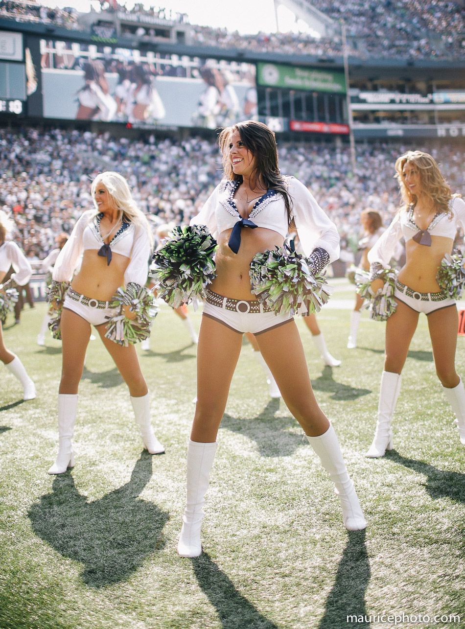 The Sea Gals cheer at a Seahawks football game