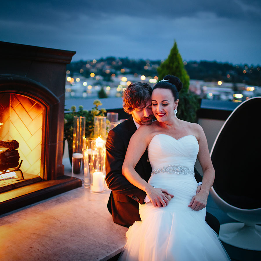 Bride and Groom on the Stoneburner rooftop in Ballard