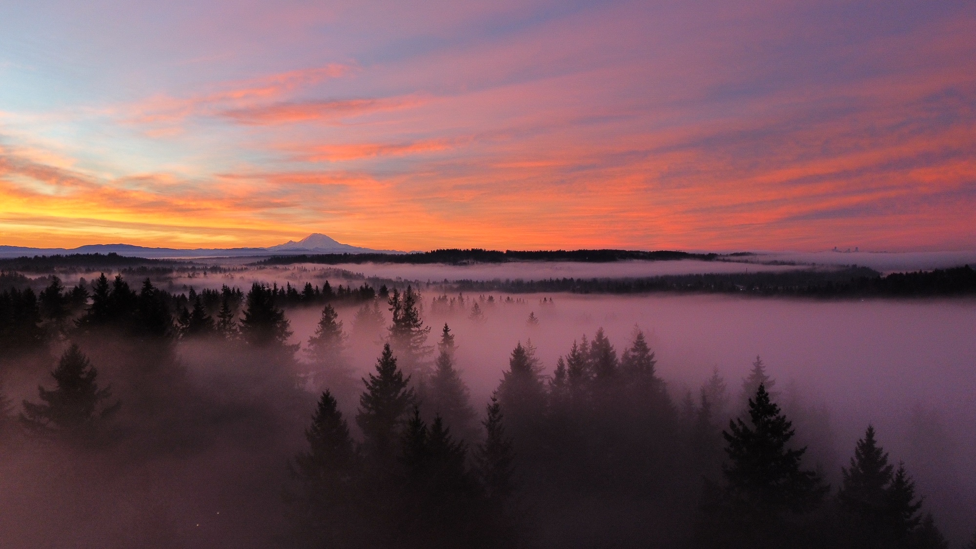 Sunrise in Bothell WA with Mt. Rainier visible in the background. 